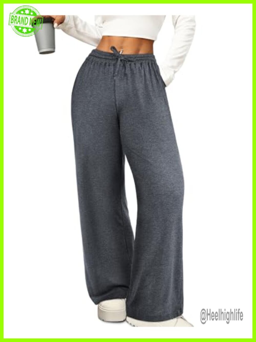 Ribbed Knit Wide Leg Lounge Pants Drawstring Pull On Trousers with Pockets